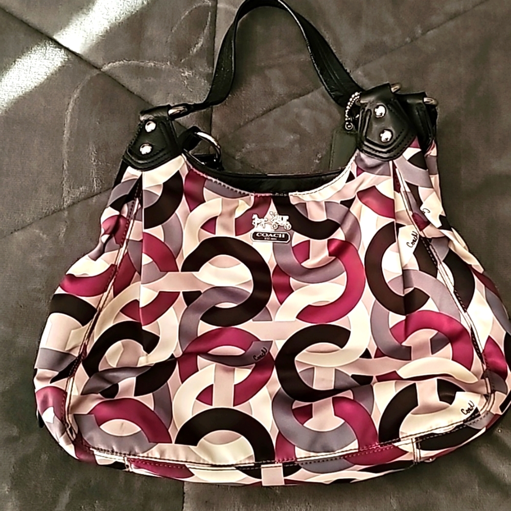 Vintage satin Coach bag with small wallet.